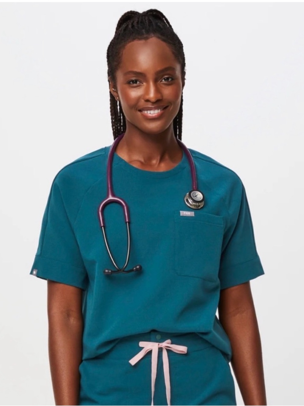 Figs Caribbean Blue Limited Edition Cumba Raglan Crew Neck Scrub Top
